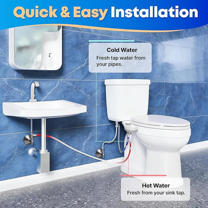 Bidet Attachment for Toilet,Hot and Cold Water Ultra-Thin Non-Electric Bidet, Dual Self-Cleaning Nozzles, Adjustable Water Pressure, Knob Control for Water Flow & On/Off, Fits Most Standard Toilets