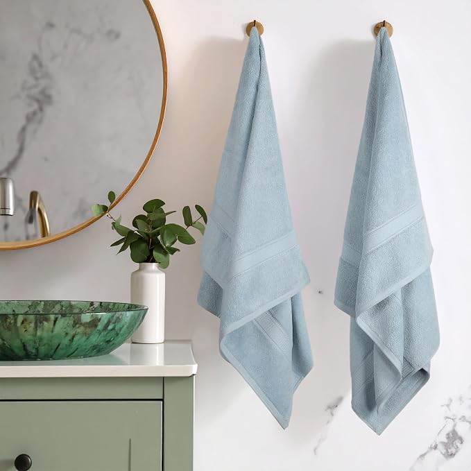 SUPERIOR Egyptian Cotton Plush & Absorbent, Bath Towel Set of 2, Light Blue | Quick Dry, Soft Luxury Towel Set, Bath Essentials for Bathroom, Guest Bath, Spa, 2 Piece Bath, Madeline Towels