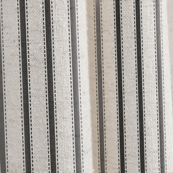 Farmhouse Striped Shower Curtain Black Vintage Linen Curtain 72"W X 72"L | Striped Shower Curtains with Linen Texture for Bathroom Decor