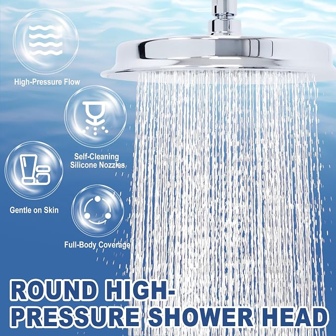 9 Inch High Pressure Rain Shower Head - Stainless Steel Water Saving Adjustable - Fits Any Bathroom & Home (Round, Chrome)