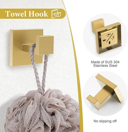 TURS 5-Piece Bathroom Hardware Set Brushed Gold Towel Bar Set Bath Towel Holder Sets SUS 304 Stainless Steel Wall Mounted Towel Rack Sets for Bathroom.