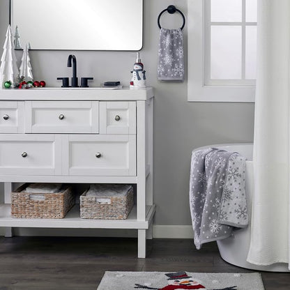 SKL Home Winter/Christmas Scattered Snowflakes Hand Towel Set-2pc, Gray | 100% Cotton. 500 GSM. Soft & absorbent. Reversible jacquard pattern. Great for use in the bathroom, kitchen or bar & gifting.