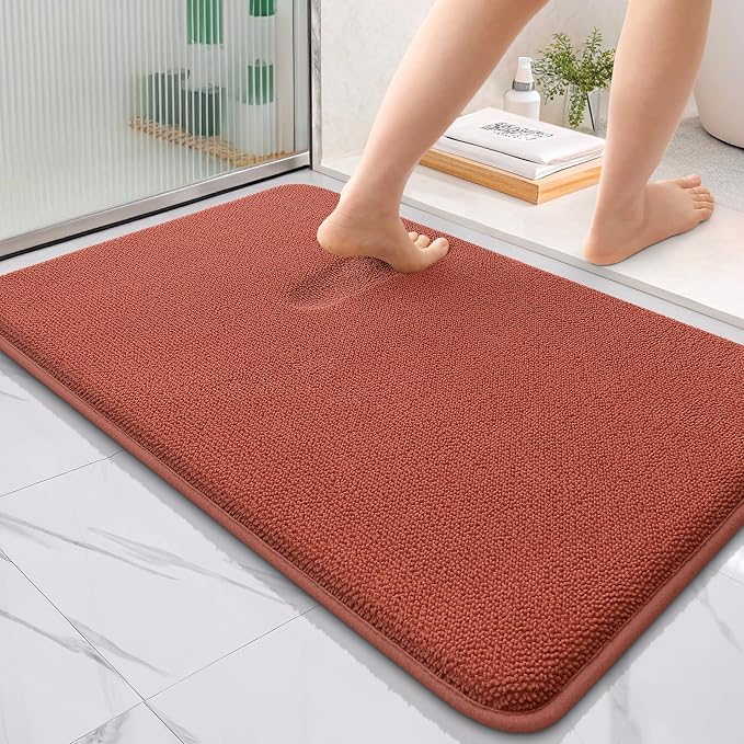 OLANLY Memory Foam Absorbent Bathroom Rugs Mats 36x24, Rustic Terracotta | Soft Quick Dry Bath Mats Rugs, Non-Slip, Machine Washable Carpet for Bathroom Floor, Tub and Shower, Home Decor Accessories
