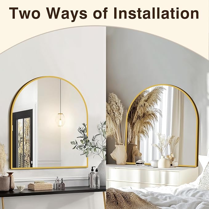 FICTOR 30" x 32" Arched Bathroom Vanity Mirror for Over Sink, Gold | Anti-Rust Metal Framed, HD Tempered Shatter-Proof Glass, Modern Wall Mirror for Entryway, Living Room, Bedroom
