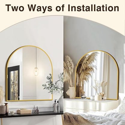 FICTOR 30" x 32" Arched Bathroom Vanity Mirror for Over Sink, Gold | Anti-Rust Metal Framed, HD Tempered Shatter-Proof Glass, Modern Wall Mirror for Entryway, Living Room, Bedroom