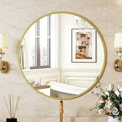 Sweetcrispy 20 Inch Round Wall Mirror, Bathroom Mirror for Over Sink | Tempered Glass, Anti-Fog & Waterproof Round Mirrors for Bathroom, Entryway, Bedroom, Shatterproof Design, Gold