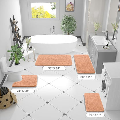 OLANLY Bathroom Rugs 30x20, Extra Soft Absorbent Chenille Bath Rugs | Peach, Quick-Drying Rubber Backing, Machine Washable Bath Mat for Bathroom Floor, Tub and Shower, Home Decor Accessories