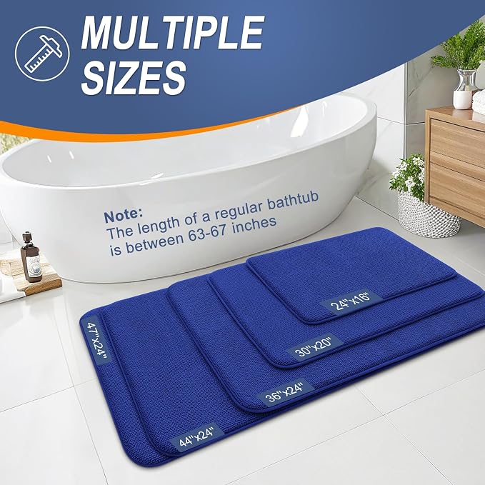 OLANLY Thick Memory Foam Bathroom Rug 30x20, Absorbent Bath Mat, Royal Blue | Soft Quick Dry Bath Rugs, Non-Slip, Machine Washable Carpet for Bathroom Floor, Tub and Shower, Home Decor Accessories