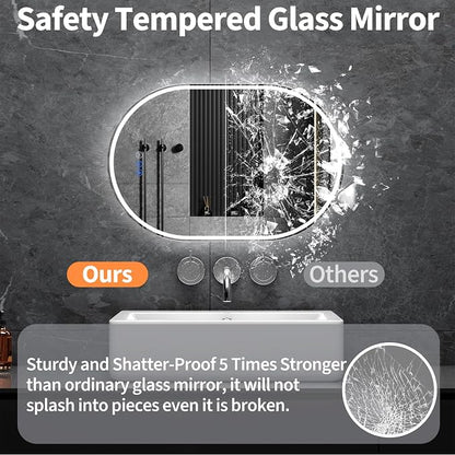 Oval LED Bathroom Mirror, 26"x 38" Frameless Lighted Mirror | LED Mirror with Front Light & Backlit, Anti-Fog, Dimmable Wall Mounted Lighted Mirror, Pill-Shaped Smart Bathroom Mirror