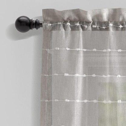 Lush Decor Farmhouse Textured Sheer Window Curtain Valance, 52"W x18"L, Gray