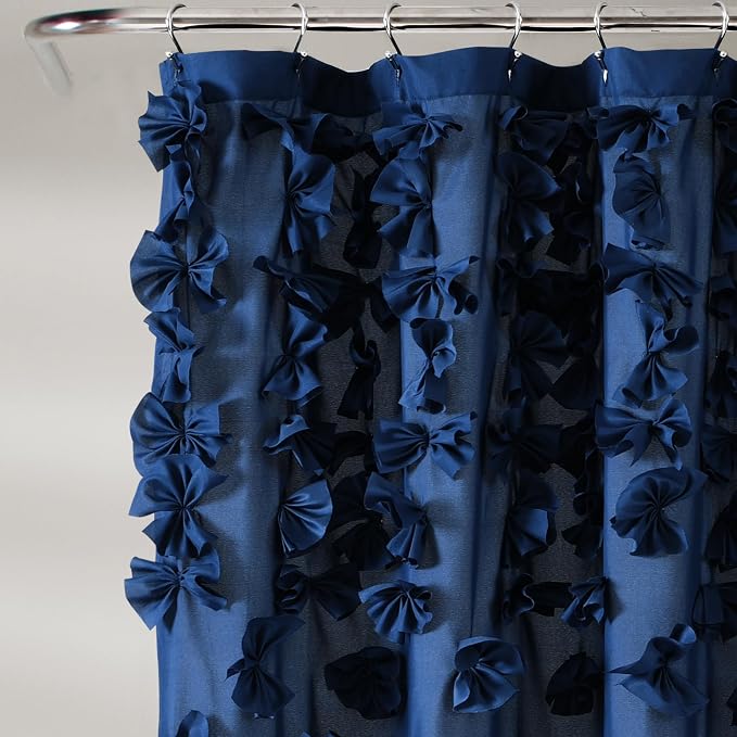 Lush Decor Riley Shower Curtain, 72" W x 72" L, Navy - Bathroom Curtain - Coquette Decor - Bow Shower Curtains - Cottage Core - Fabric Shower Curtains