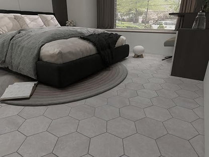 W&S 1-Sheet Matte Warm Grey Peel and Stick Flooring Tile,Thicker Hexagon Stick on Backplash for Kitchen,Self Adhesive Faux Stone Floor Tile for Living Room,Bathroom,Bedroom
