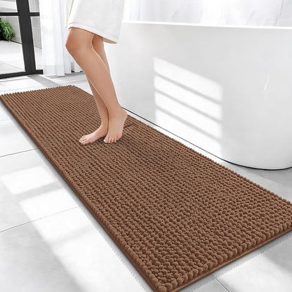 OLANLY Thick Chenille Bathroom Runner Rugs 59x20, Absorbent Bath Mat, Mocha | Soft Bath Rugs, Rubber Backing, Machine Wash Dry, Bath Mats for Bathroom, Tub and Shower, Home Decor Accessories