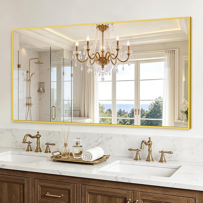 Bathroom Vanity Mirror for Over Sink, 60x30 Inch Matte Gold Mirror | Shatterproof Tempered Glass, Anti-Rust Metal Frame, Rectangle Wall Mirrors for Bedroom, Living Room & Entryway