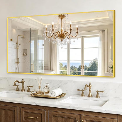 Bathroom Vanity Mirror for Over Sink, 60x30 Inch Matte Gold Mirror | Shatterproof Tempered Glass, Anti-Rust Metal Frame, Rectangle Wall Mirrors for Bedroom, Living Room & Entryway