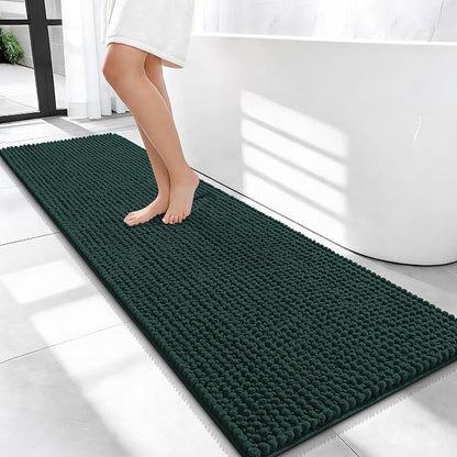 OLANLY Thick Chenille Bathroom Runner Rugs Mats 59x20, Blackish Green | Soft Absorbent Bath Rugs, Rubber Backing, Machine Wash Dry, Bath Mats for Bathroom, Tub and Shower, Home Decor Accessories