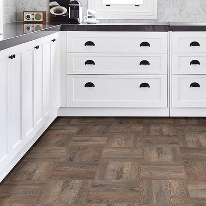 FloorPops FP3323 Knotting Hill Peel & Stick Floor Tiles, Brown (Pack of 6)