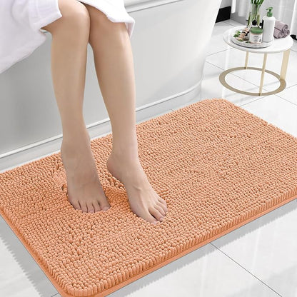 OLANLY Small Bathroom Rugs 24x16, Extra Soft Absorbent Chenille Bath Rugs | Peach, Quick-Drying Rubber Backing, Machine Washable Bath Mat for Bathroom Floor, Tub and Shower, Home Decor Accessories