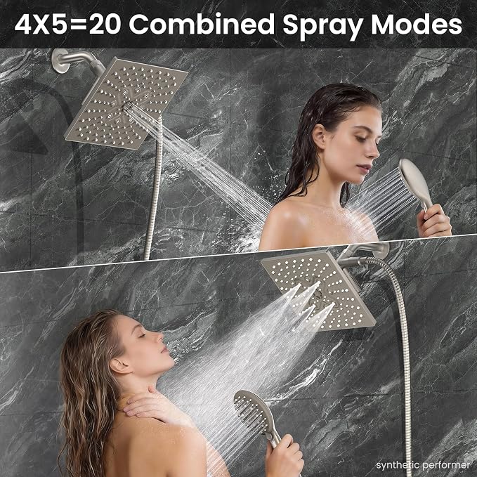 Veken Multi-Function Shower Head with Handheld, High Pressure, Starlight | Square Rainfall Showerhead with 5-mode Hand Held Spray, Dual Shower Heads Combo, Detachable Showerheads with Hose, Home Gifts