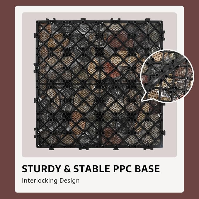 Pebble Tile, Natural Stone Paver Tile, Mountain Grey 4 Sheets | Interlocking Deck Tiles for Patio,Outdoor and Indoor Floor Tiles for Porch Poolside