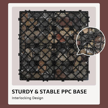 Pebble Tile, Natural Stone Paver Tile, Mountain Grey 4 Sheets | Interlocking Deck Tiles for Patio,Outdoor and Indoor Floor Tiles for Porch Poolside