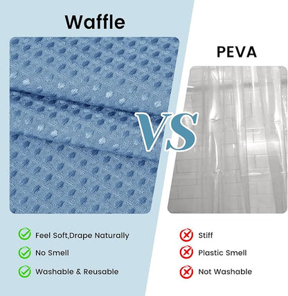 SORTTO No Hook Shower Curtain with Snap in Liner Set Waffle Shower Curtain for Bathroom Hotel Style Fabric Waterproof Inner Liner，71" W x 74" H, Sky Blue