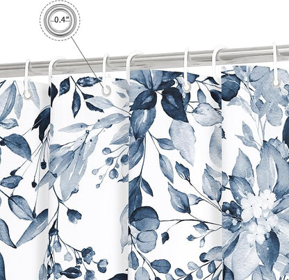 Navy Eucalyptus Shower Curtain, Watercolor Floral Print, 36x72 | Watercolor Plant Leaves Floral Print, Waterproof Fabric Bathroom Decor, Machine Washable, Rustproof Grommets