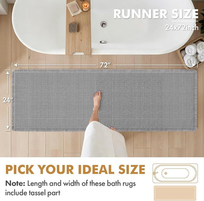 MIULEE Set of 2 Waffle Bathroom Runner Rugs Light Grey 2'x6'(24"x72") | Non Slip, Super Absorbent, Washable, Ultra Soft, Boho Bath Mats for Bathroom Hallway Bedroom Laundry Room Kitchen