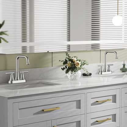 FORIOUS 4 Inch Centerset Bathroom Faucet 3 Hole, 2 Handle Brushed Nickel Faucet for Bathroom Sink with Pop Up Drain Assembly, Lead-Free Sink Faucet for Bathroom Vanity RV