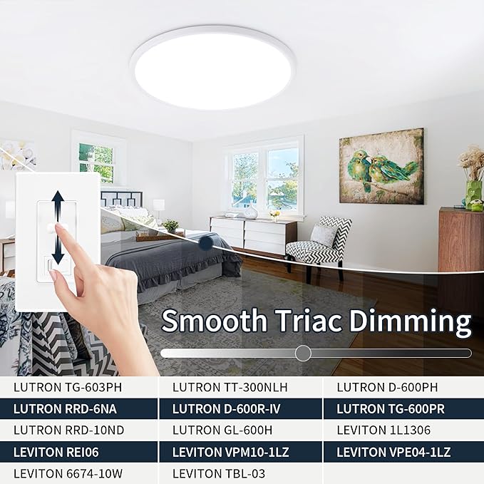 MOONSEA 20 Inch LED Dimmable Ceiling Light Fixture 40W - Round Flush Mount Adjustable 3000K/4500K/6000K Large Kitchen Light Fixture, 4000lm Hallway Light Fixtures for Bedroom, White