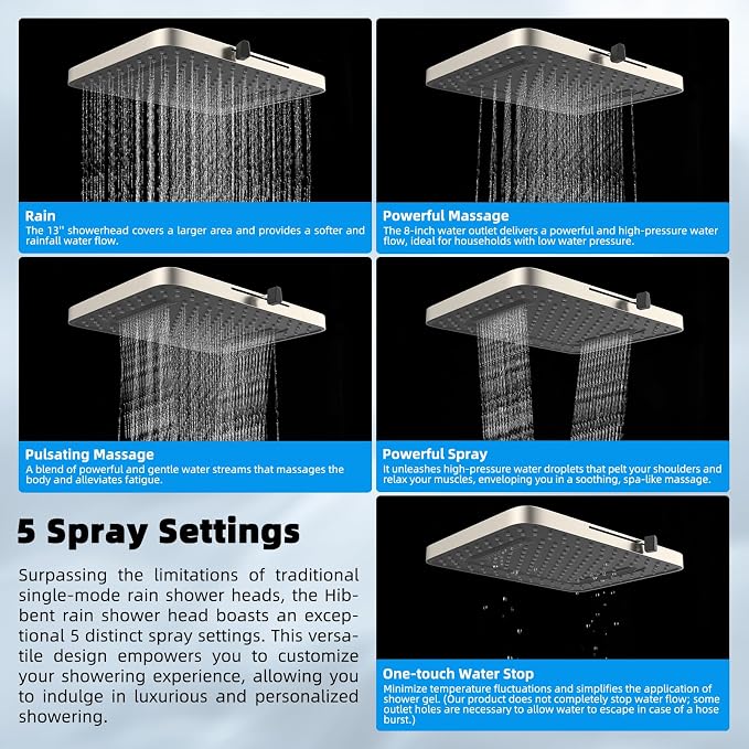 Hibbent 13'' Filtered Shower Head with 10-Spray Handheld, Brushed Nickel | 5 Modes Rainfall Shower Head, High Pressure Showerhead Combo, 20 Stage Shower Filter, 12'' Extension Arm, 71'' Hose & Holder