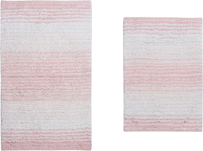 Home Weavers 100% Cotton Gradiation Collection Bathroom Décor | Washable Rug | Bathroom Mat | Kitchen Mat | Bathroom Rug Set | Bath Mat Set | Bath Floor Mat Non Slip, 2 Piece Set(S+M), Pink
