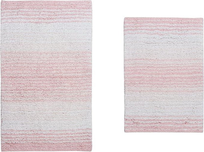 Home Weavers 100% Cotton Gradiation Collection Bathroom Décor | Washable Rug | Bathroom Mat | Kitchen Mat | Bathroom Rug Set | Bath Mat Set | Bath Floor Mat Non Slip, 2 Piece Set(S+M), Pink