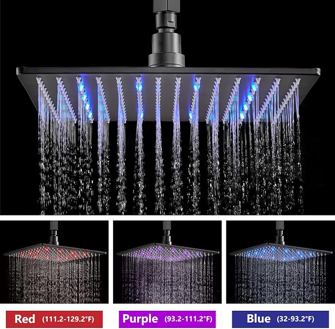 Aolemi Ceiling Shower Faucet Set with Handheld 12" LED Head Matte Black | Handheld Spray,12 Inch Rain LED Head,Shower Valve and Trim Kit,All Metal,Ceiling System,Bathroom Mixer