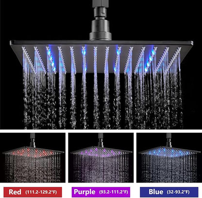 Aolemi Ceiling Shower Faucet Set with Handheld 12" LED Head Matte Black | Handheld Spray,12 Inch Rain LED Head,Shower Valve and Trim Kit,All Metal,Ceiling System,Bathroom Mixer