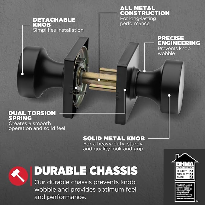 Kwikset Pismo Interior Passage Door Knob,Handle for Closet and Hallway Doors,Non-Locking Doorknob in Matte Black,with Microban Protection,(Pack of 10)