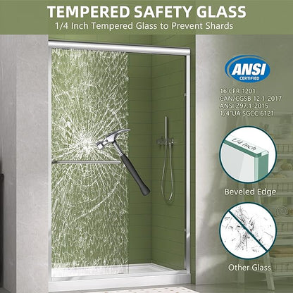 GETPRO Sliding Shower Door 44-48 in. W x 72 in. H Semi-Frameless Bypasss Double Sliding Glass Shower Doors,1/4 inch Clear Tempered Glass Door for Walk-in Shower Chrome