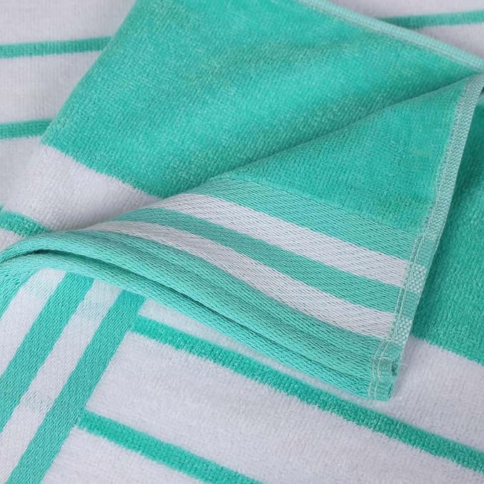 Superior Cotton Cabana Striped Beach Towels, Colorful Towels for Adult, Kid, Pool, Swimming, Sand, Travel, Large Oversized, Absorbent, Fast Drying, Bath Basics, Cabana Collection, 1 Piece, Mint