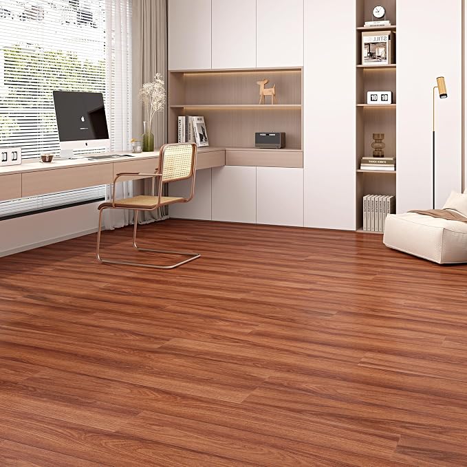 Hilarious Peel and Stick Vinyl Floor Tiles, Red Mahogany Wood 36 PCS 54 Sq.Ft Waterproof Stick On Flooring Self Adhesive Vinyl Flooring Stick on Tiles Vinyl Plank DIY for Bathroom Kitchen Living Room