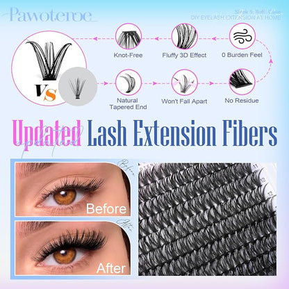 Lash Clusters 200pcs Individual Lashes 50D Cluster Eyelash Extensions 9-16mm Eyelash Clusters Lash Extensions for Self Application (50D, 0.07D, 9-16mm Refill)