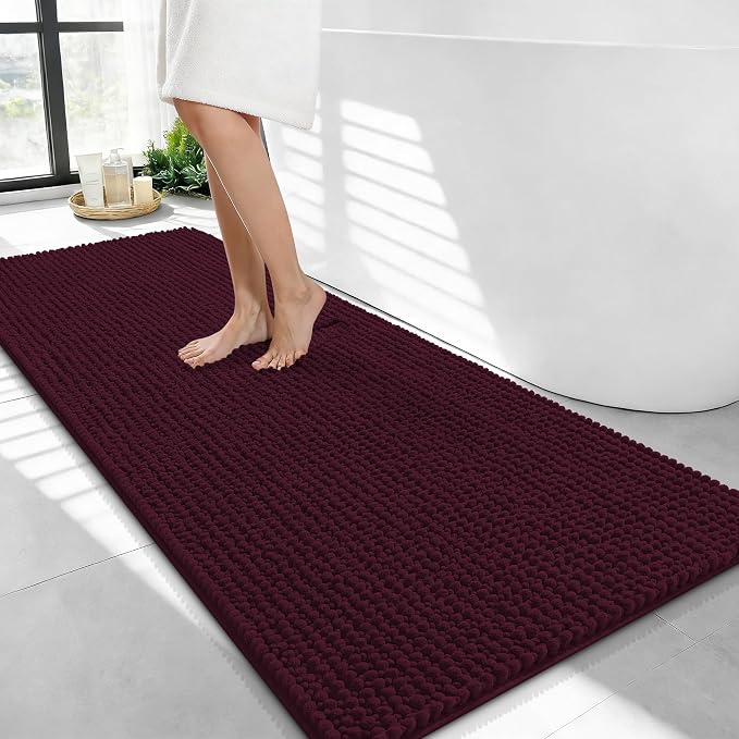 OLANLY Thick Chenille Bathroom Runner Rugs Mats 44x24, Black Cherry | Soft Absorbent Bath Rugs, Rubber Backing, Machine Wash Dry, Bath Mats for Bathroom, Tub and Shower, Home Decor Accessories