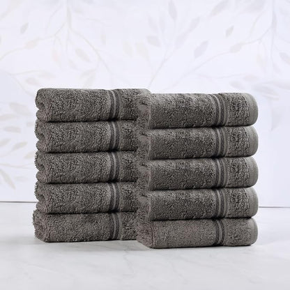 Superior Egyptian Cotton Face Towel/Washcloth Set, Small Towels for Home Bathroom, Master, Guest Bath, Decor Essentials, Quick Dry, Absorbent, Spa, Hotel, Resort, Adult, Kids, Set of 10, Charcoal