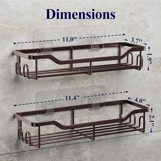 Kitsure Shower Caddy, Adhesive Shower Organizer, Large, Brown | Stainless Steel Shelf for Inside Shower, No Drill Bathroom Organizers and Storage, Home Decor Accessories