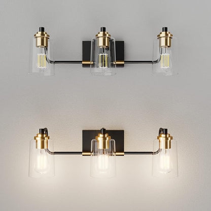 SOLFART Bathroom Light Fixtures 3-Light Vintage Bathroom Vanity Light Over Mirror wall Sconces in Black Brass Vanity Lights for Bath(Brass)