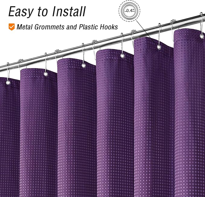 Extra Long Purple Fabric Shower Curtain, 72 x 84 | Tall Cloth-Textured Shower Curtain for Bathroom, Water Repellent, Machine Washable