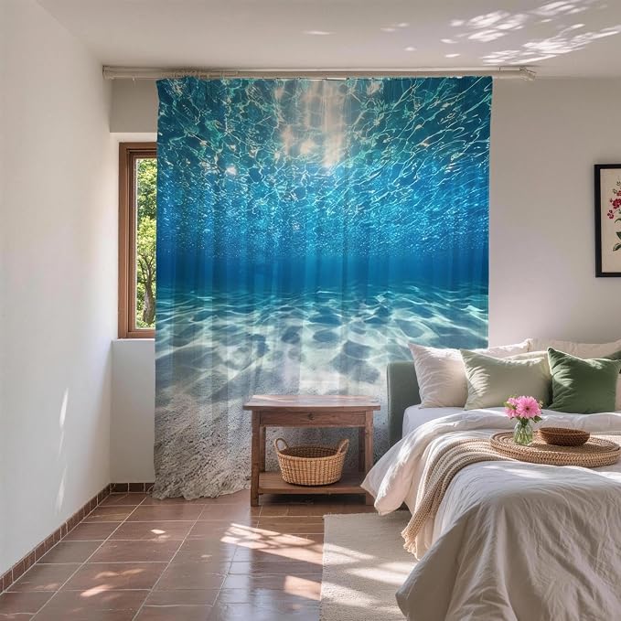Modern Ocean Nautical Shower Curtain Summer Luxury Tropical Funky Nature | Trendy Shower Curtains for Bathroom, Waterproof Bath Curtain with Hooks Machine Washable Bathtub Curtains 72x78 Inch Blue