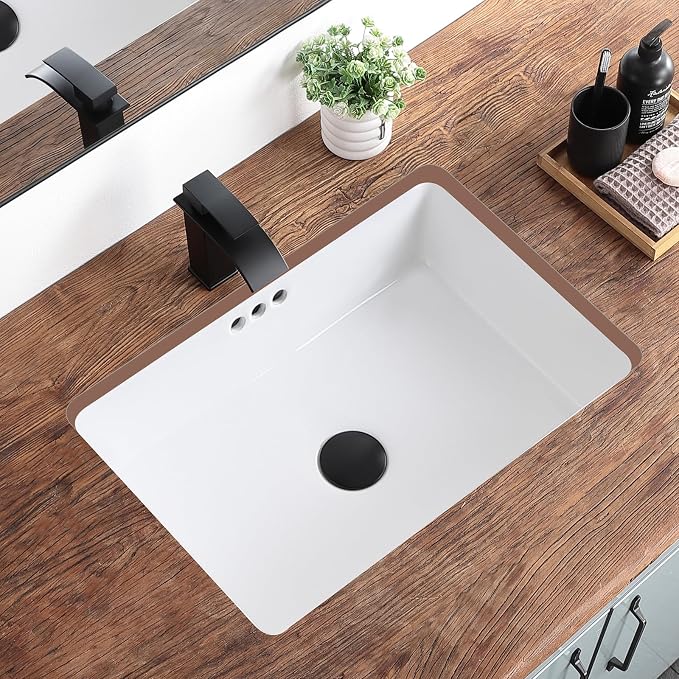 20 Inch Undermount Bathroom Sink Rectangular White,Flat Overflow Type | Ceramic Under Counter Bathroom Sinks Three-hole design (19.8"x 13.7")