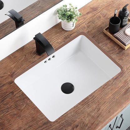 20 Inch Undermount Bathroom Sink Rectangular White,Flat Overflow Type | Ceramic Under Counter Bathroom Sinks Three-hole design (19.8"x 13.7")