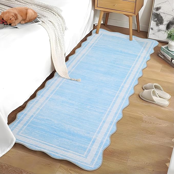 Garvee Light Blue Washable 2x6 Runner Rugs for Hallways | 2x6 Kitchen Area Rug with Non Slip Backing, Modern Abstract Neutral Solid Rugs Soft Carpet for Indoor Backdoor Bedroom