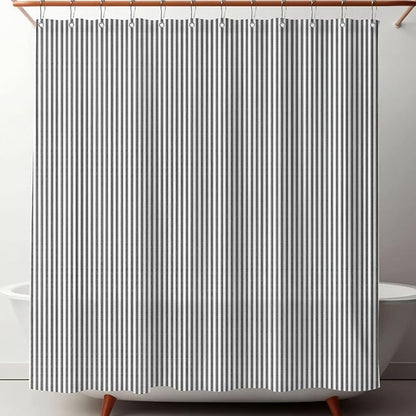 Stripe Cotton Toile Shower Curtain Ticking Stripe Woven Print Curtain Bathroom Decor for Traditional and Contemporary Style Kitchen Bath Home(Black and White,72 x 72 Inches)